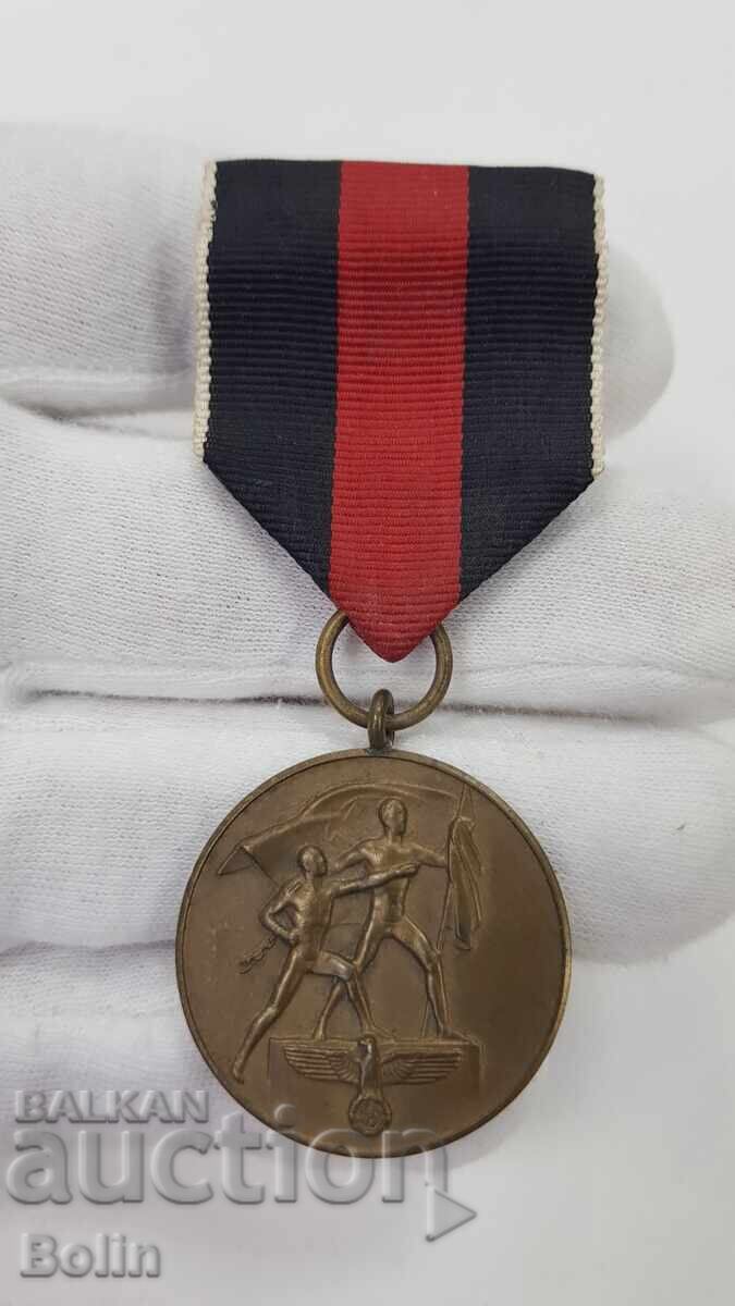 Колекционен бронзов медал Трети райх - Германия 1938 г.