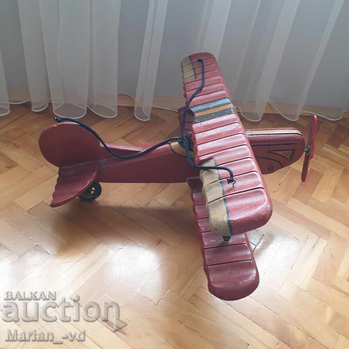 СТАР ГОЛЯМ РЪЧНО ИЗРАБОТЕН ДЪРВЕН САМОЛЕТ БИПЛАН - 6