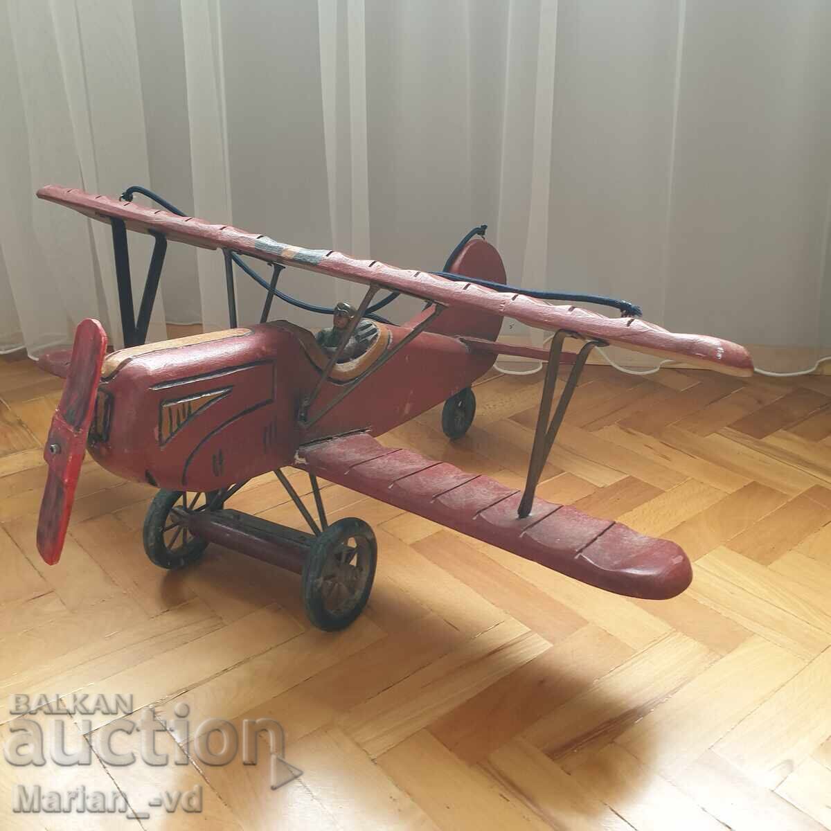 СТАР ГОЛЯМ РЪЧНО ИЗРАБОТЕН ДЪРВЕН САМОЛЕТ БИПЛАН - 7