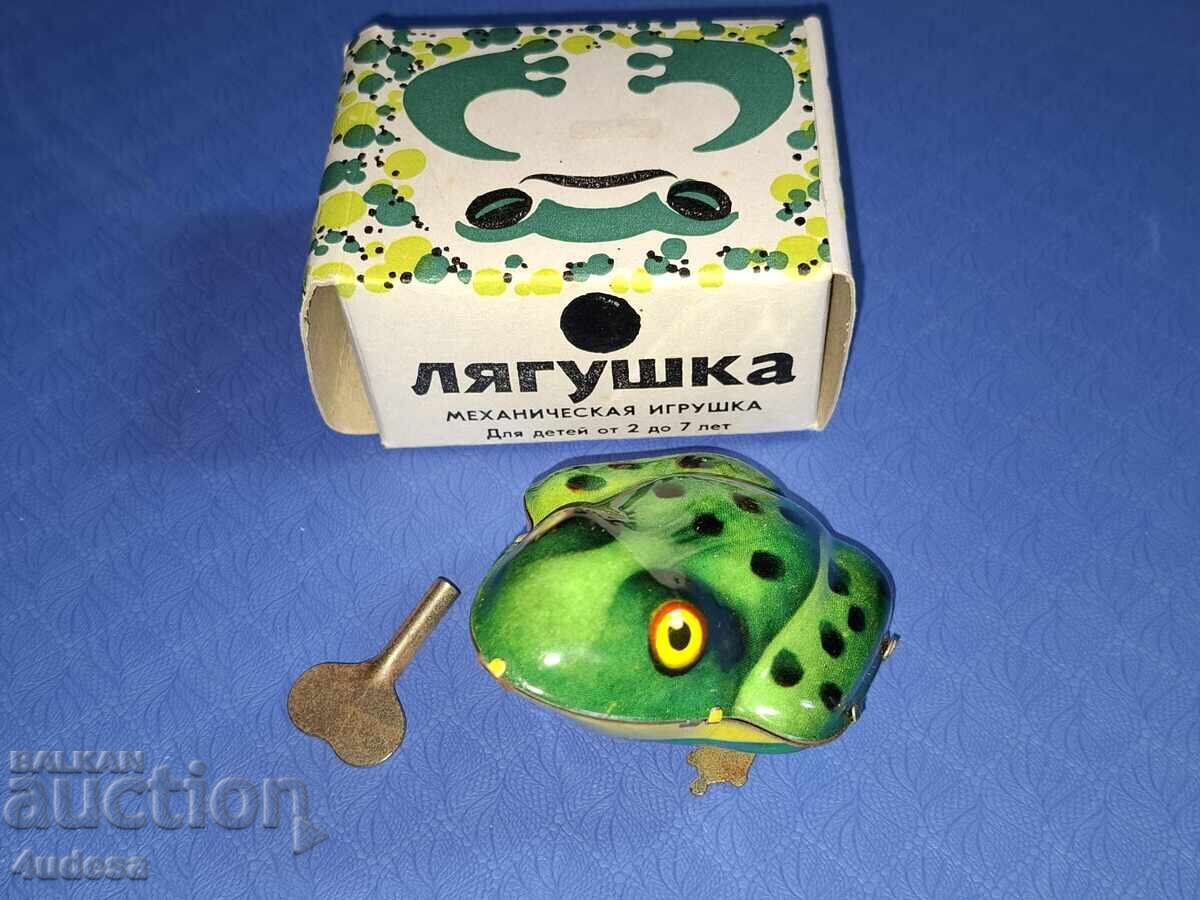 Old Russian USSR mechanical tin toy frog