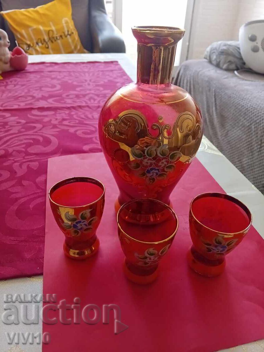 Σετ 4 τεμαχίων σερβίτσιο Βοημίας, σμάλτο, επιχρύσωση