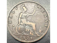 England Great Britain 1/2 Penny 1874 H