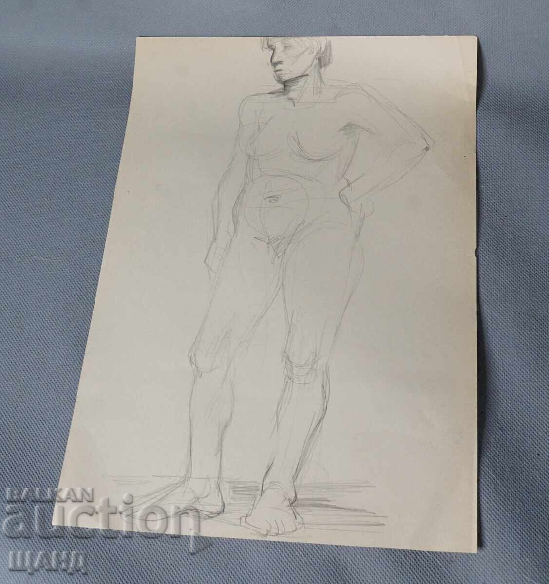 Παλιό μολύβι με σχέδιο Μάστερ, ερωτικό γυμνό σώμα