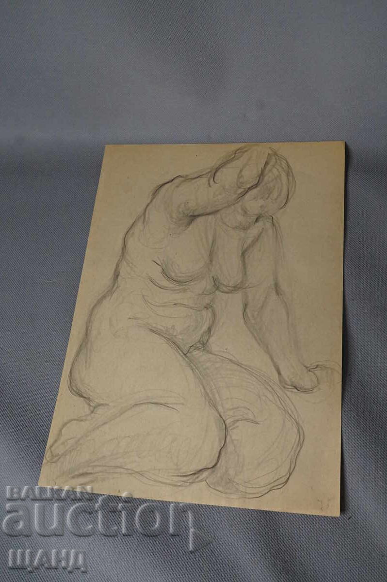Old Master drawing, pencil, erotic, nude body