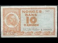 Norvegia 10 Coroane 1967 Pick 31d Ref 2855