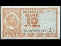 Norvegia 10 Coroane 1967 Pick 31d Ref 4242