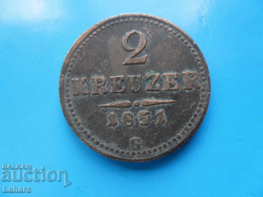 Аукцион 2 кройцера 1851 г. Австрия буква G Аукцион 2 кройцера 1851 г. Австрия буква G