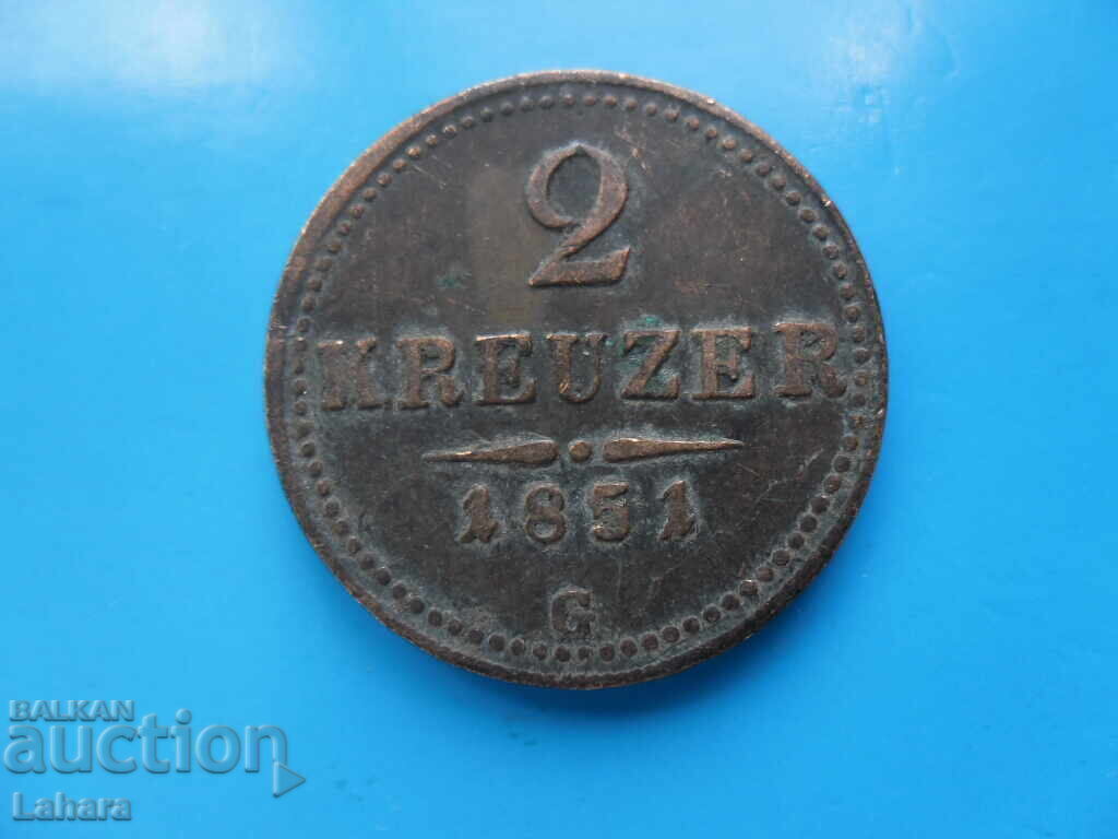 2 кройцера 1851 г. Австрия буква G 2 кройцера 1851 г. Австрия буква G