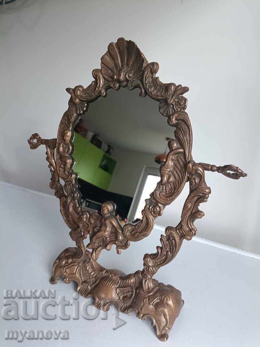 Δημοπρασία Vintage, μπρούτζινο, συμπαγές, επιτραπέζιο καθρέφτη
