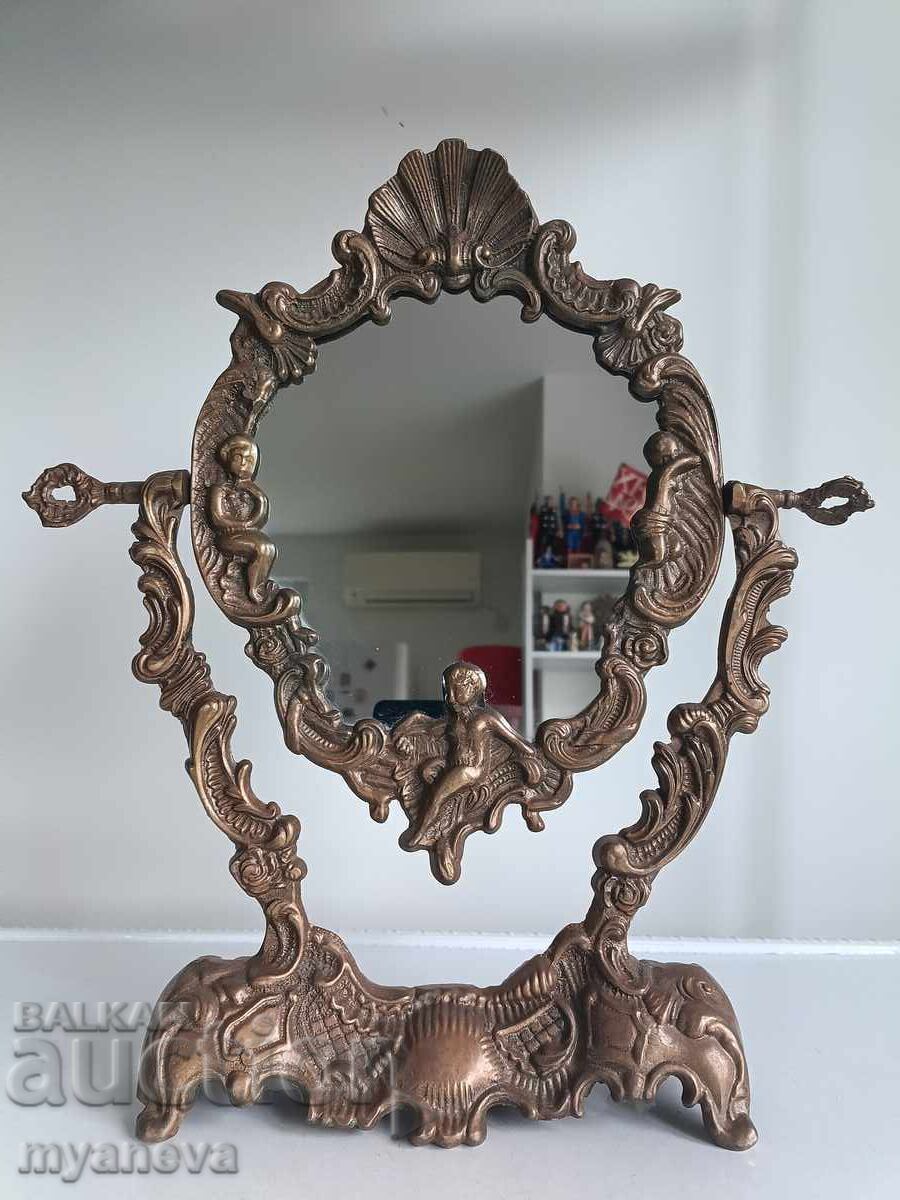 Vintage, μπρούτζινο, συμπαγές, επιτραπέζιο καθρέφτη