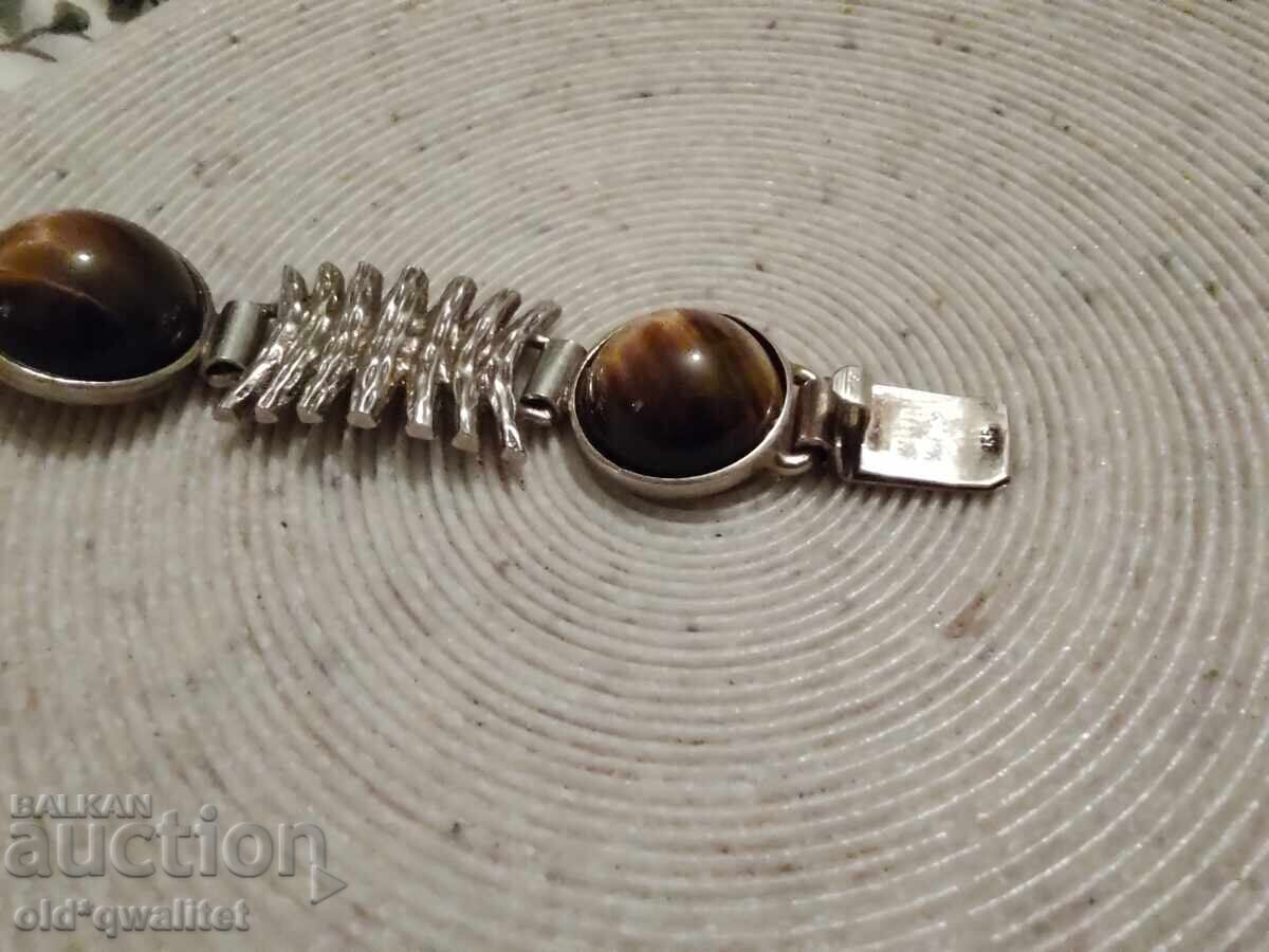 Attractive silver bracelet, gold-plated, with Tiger's Eye with price 350.00 BGN | € 178.95