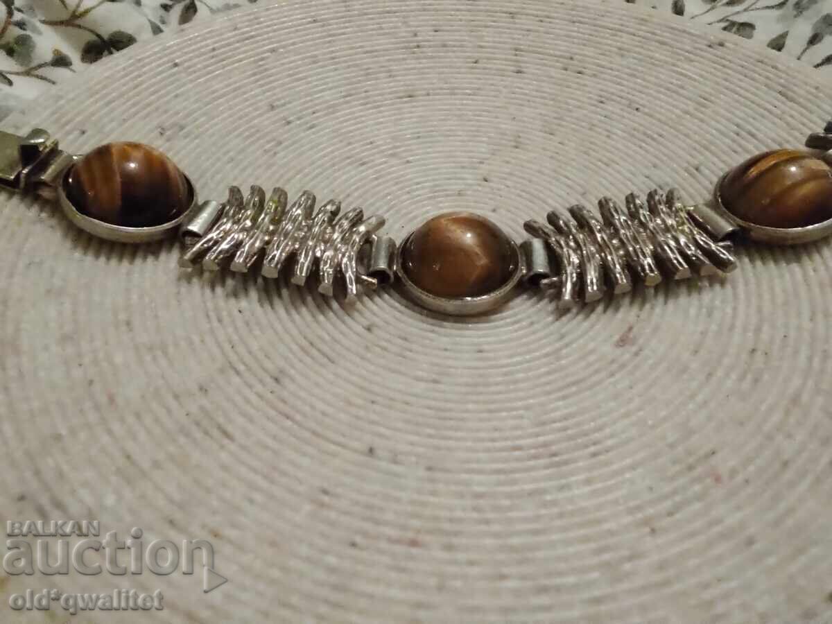 Auction  Attractive silver bracelet, gold-plated, with Tiger's Eye