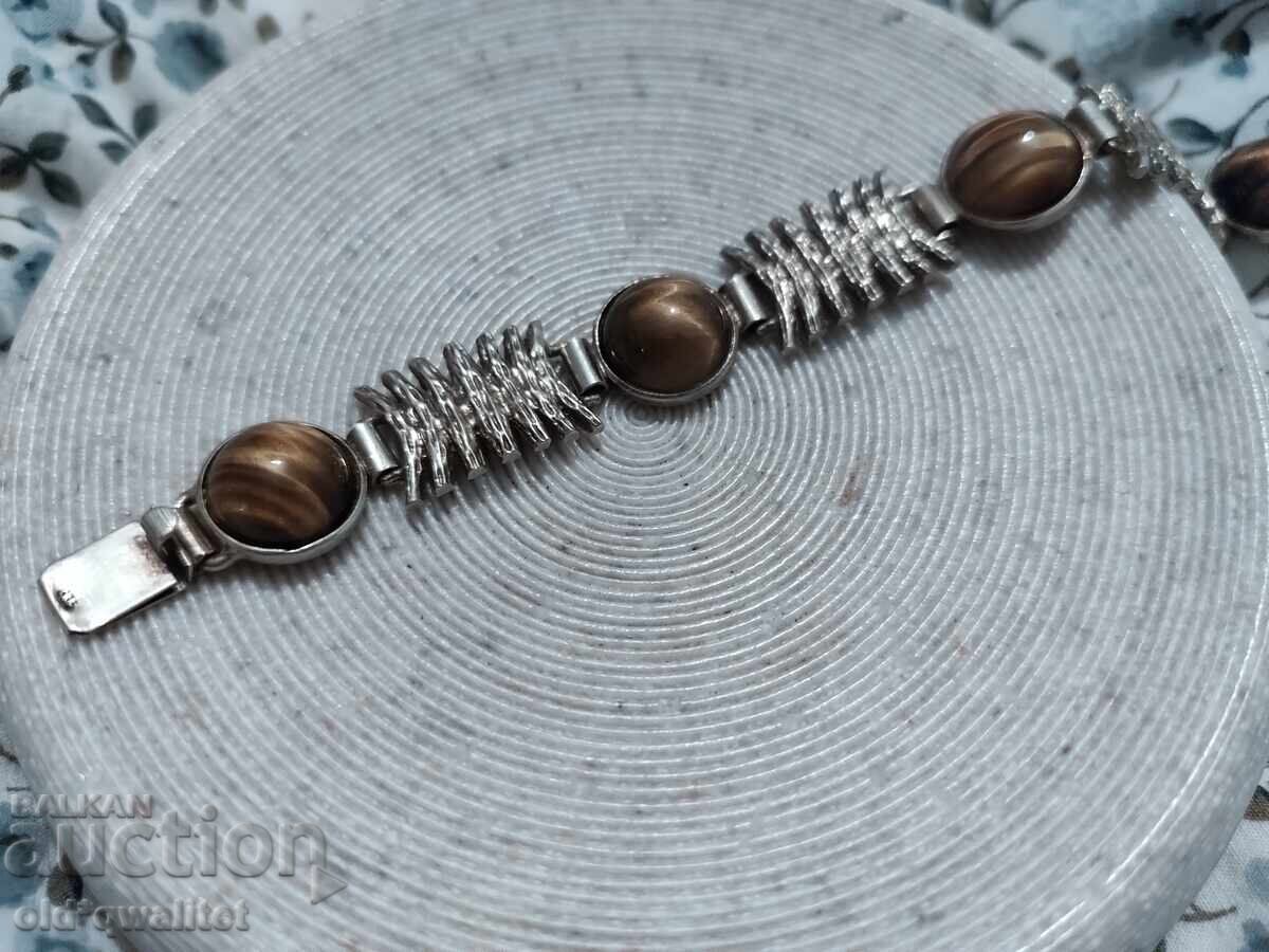 Attractive silver bracelet, gold-plated, with Tiger's Eye - 7