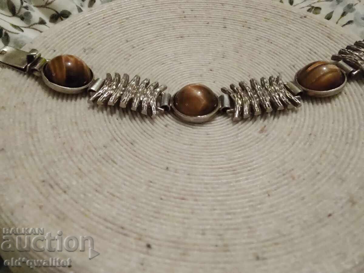 Attractive silver bracelet, gold-plated, with Tiger's Eye