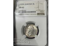 5 leva, 1939, Αλβανία, MS62 NGC