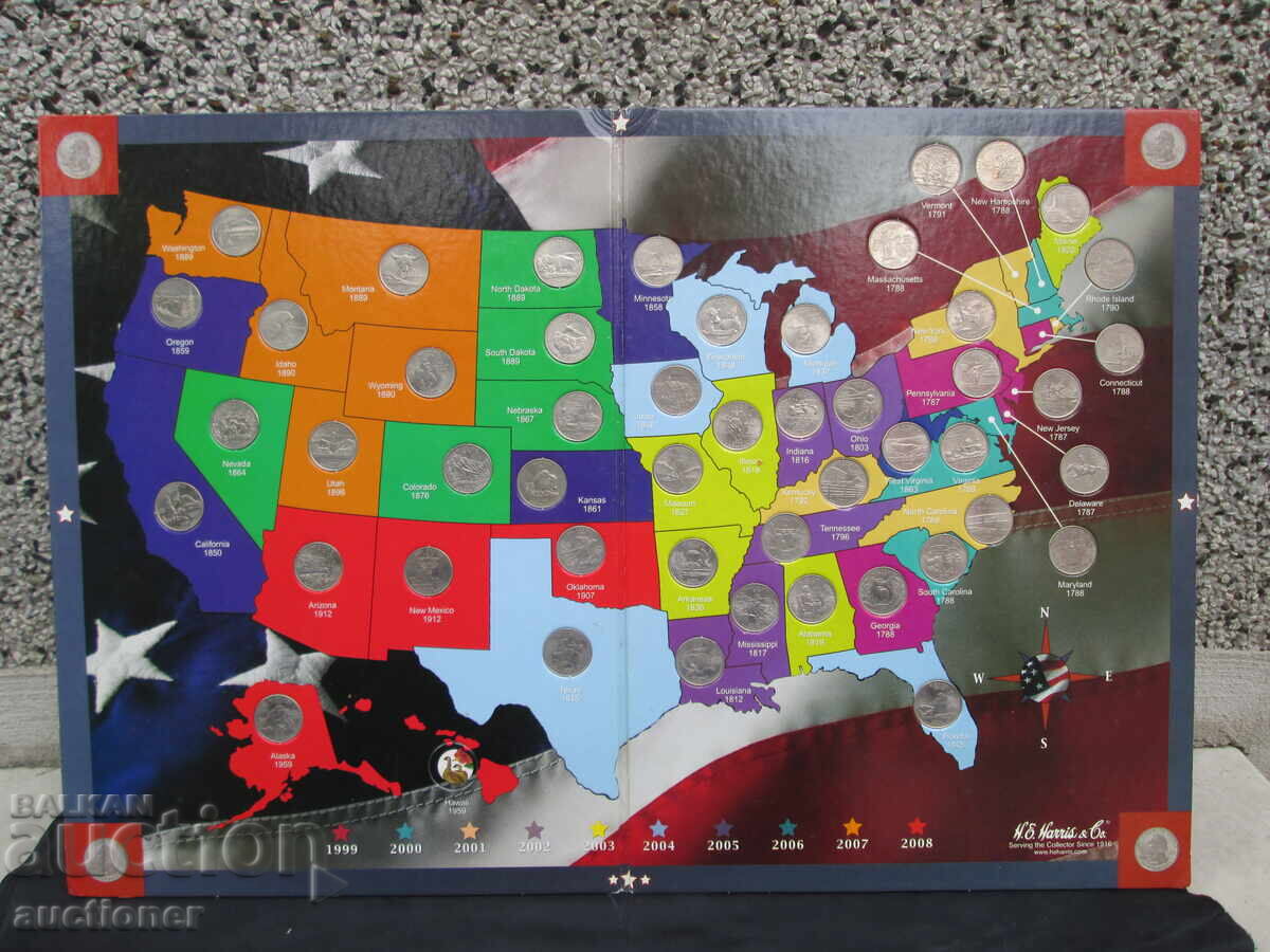 АЛБУМ С КАРТИ НА ЩАТ. КВАРТАЛИ С ПЪЛ. КО-КТ ОТ 50 МОНЕТИ - 7