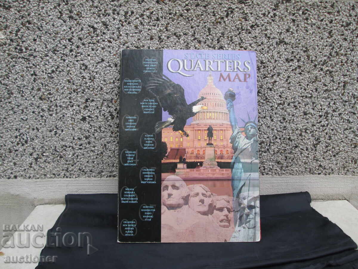 АЛБУМ С КАРТИ НА ЩАТ. КВАРТАЛИ С ПЪЛ. КО-КТ ОТ 50 МОНЕТИ