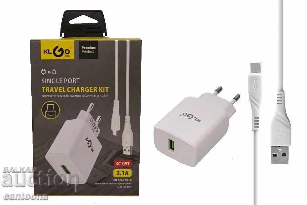 Φορτιστής + Καλώδιο DATA TYPE C, KLGO - KC-09T με τιμή 10.99 BGN | € 5.62