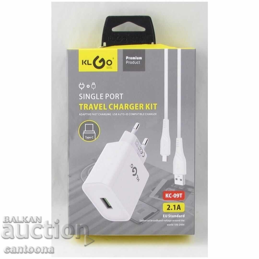 Φορτιστής + Καλώδιο DATA TYPE C, KLGO - KC-09T