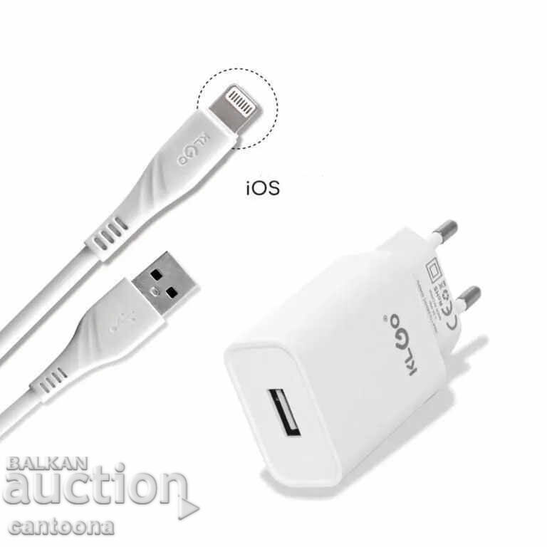 Adaptor de încărcare + cablu de date Lightning, KLGO - KC-09S cu preț 10.99 BGN | € 5.62