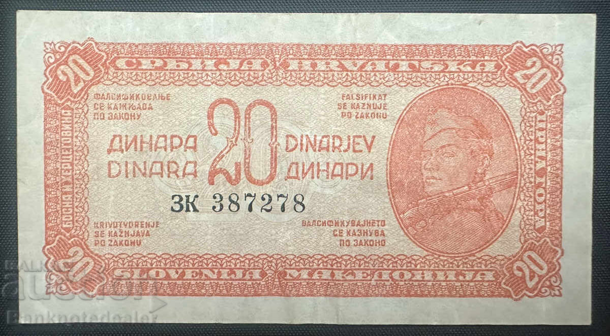 Yugoslavia 20 Dinara 1944 Pick 51b Ref 7278