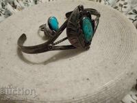 Brățară de argint atractivă, cu inel, turcoaz