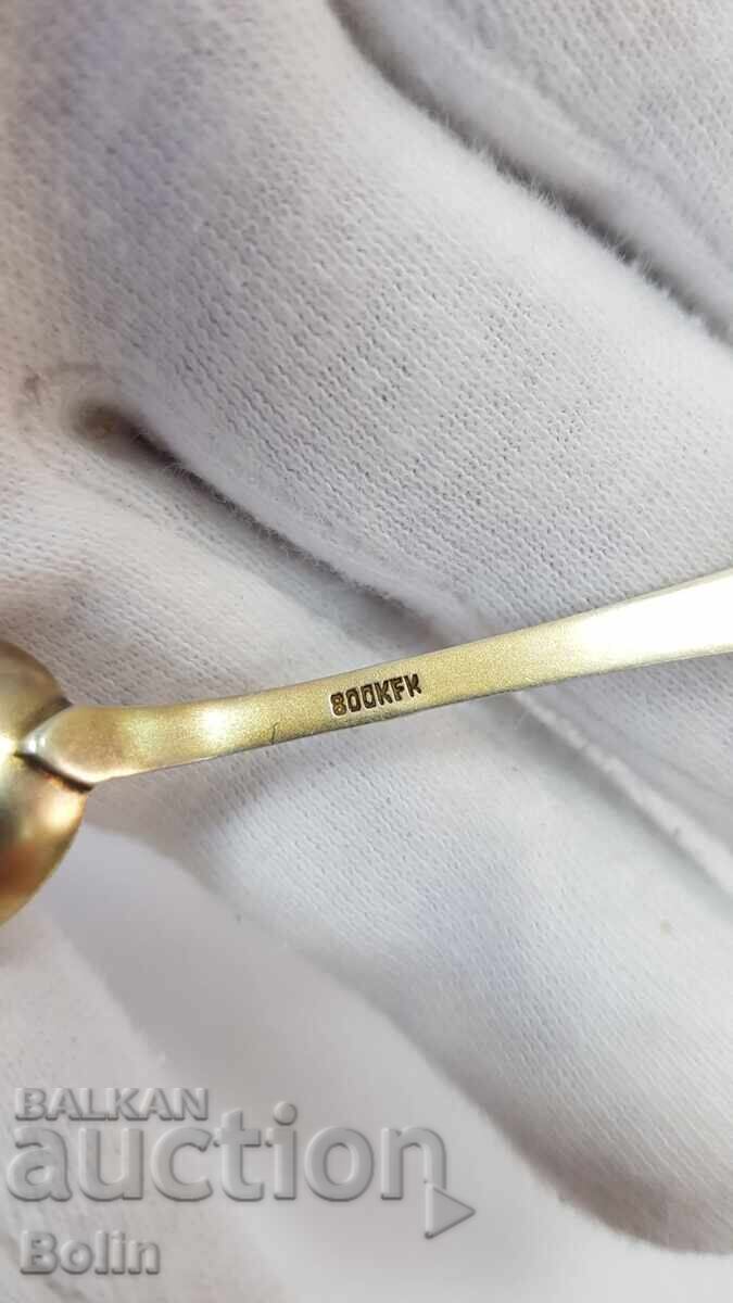 Collectible silver, gold-plated spoon, teaspoon with enamel Europe - 5