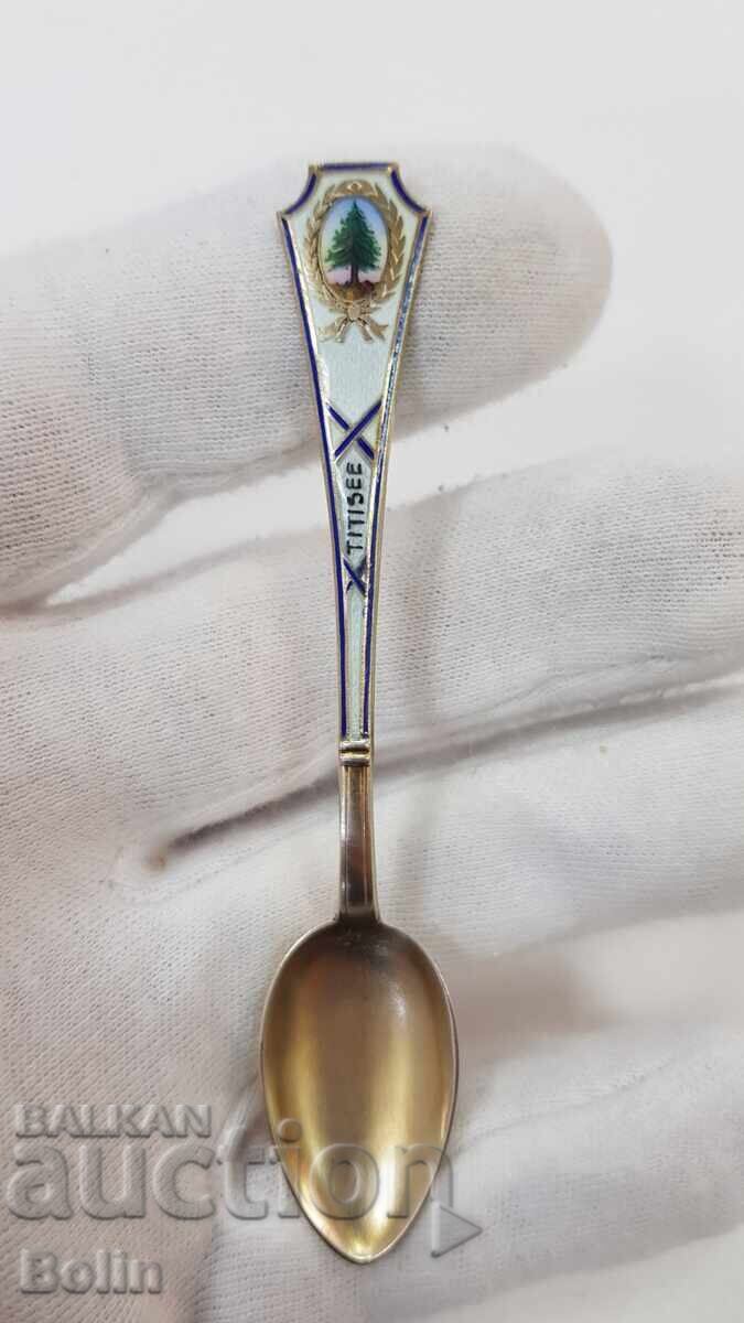 Collectible silver, gold-plated spoon, teaspoon with enamel Europe