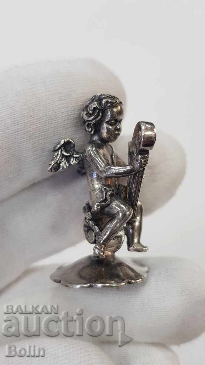 Licitație Plăcuță din argint, figurină Înger cu liră, titlu 925 - Europa