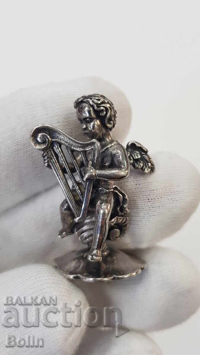 Plăcuță din argint, figurină Înger cu liră, titlu 925 - Europa