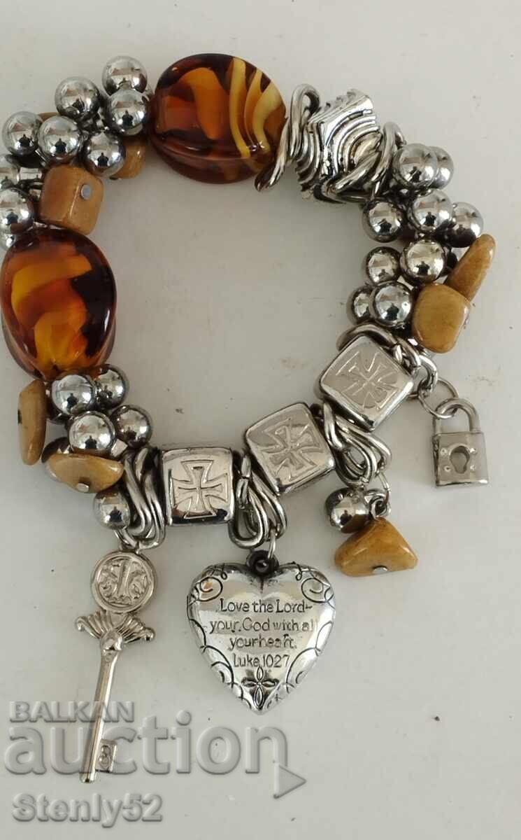 Църковна гривна камъни,метал, кехлибар за вярващи християни.