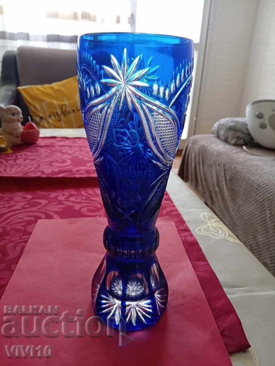 Vază veche, cristal, cobalt, 27cm