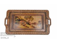 Tavă veche din lemn pentru servire, pirogravată