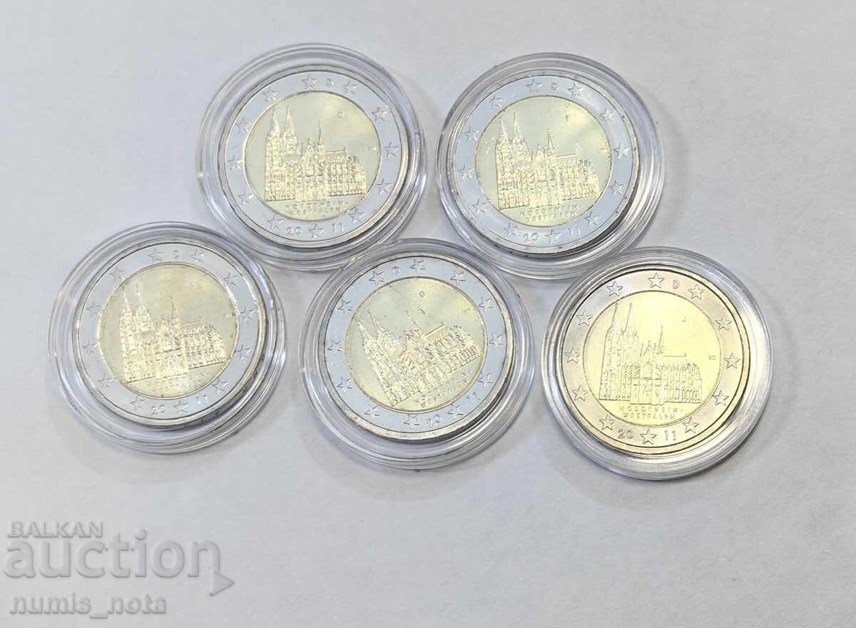 Γερμανία 5 x 2 ευρώ 2011 Καθεδρικός Ναός της Κολωνίας Ρηνανία-Βεστφαλία Γερμανία 5 x 2 ευρώ 2011 Καθεδρικός Ναός της Κολωνίας Ρηνανία-Βεστφαλία