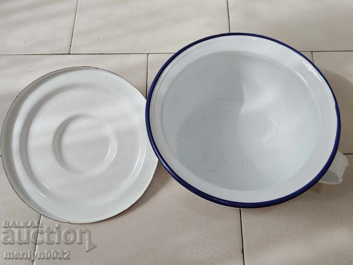 Enameled jug, jug, pot, enameled pot, lid, USSR enamel - 6