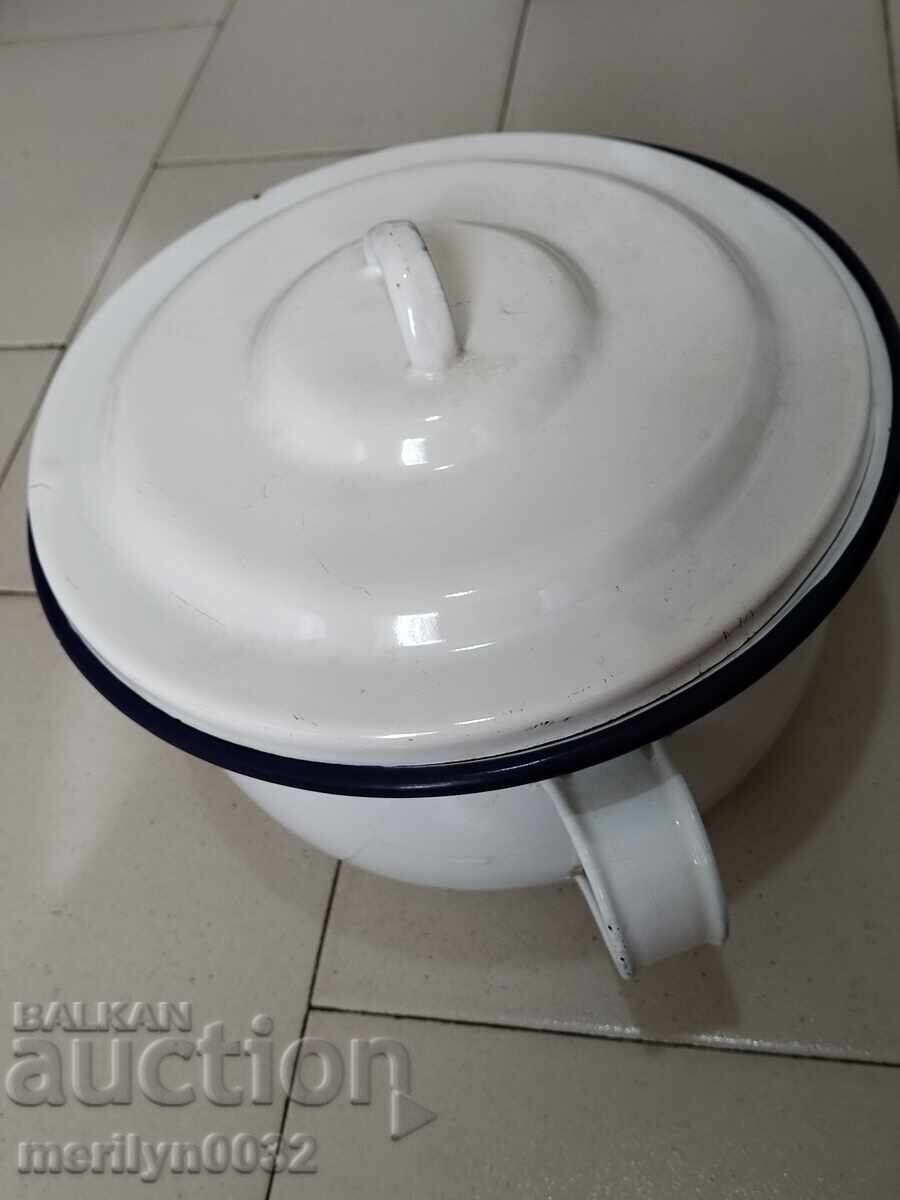 Enameled jug, jug, pot, enameled pot, lid, USSR enamel - 7