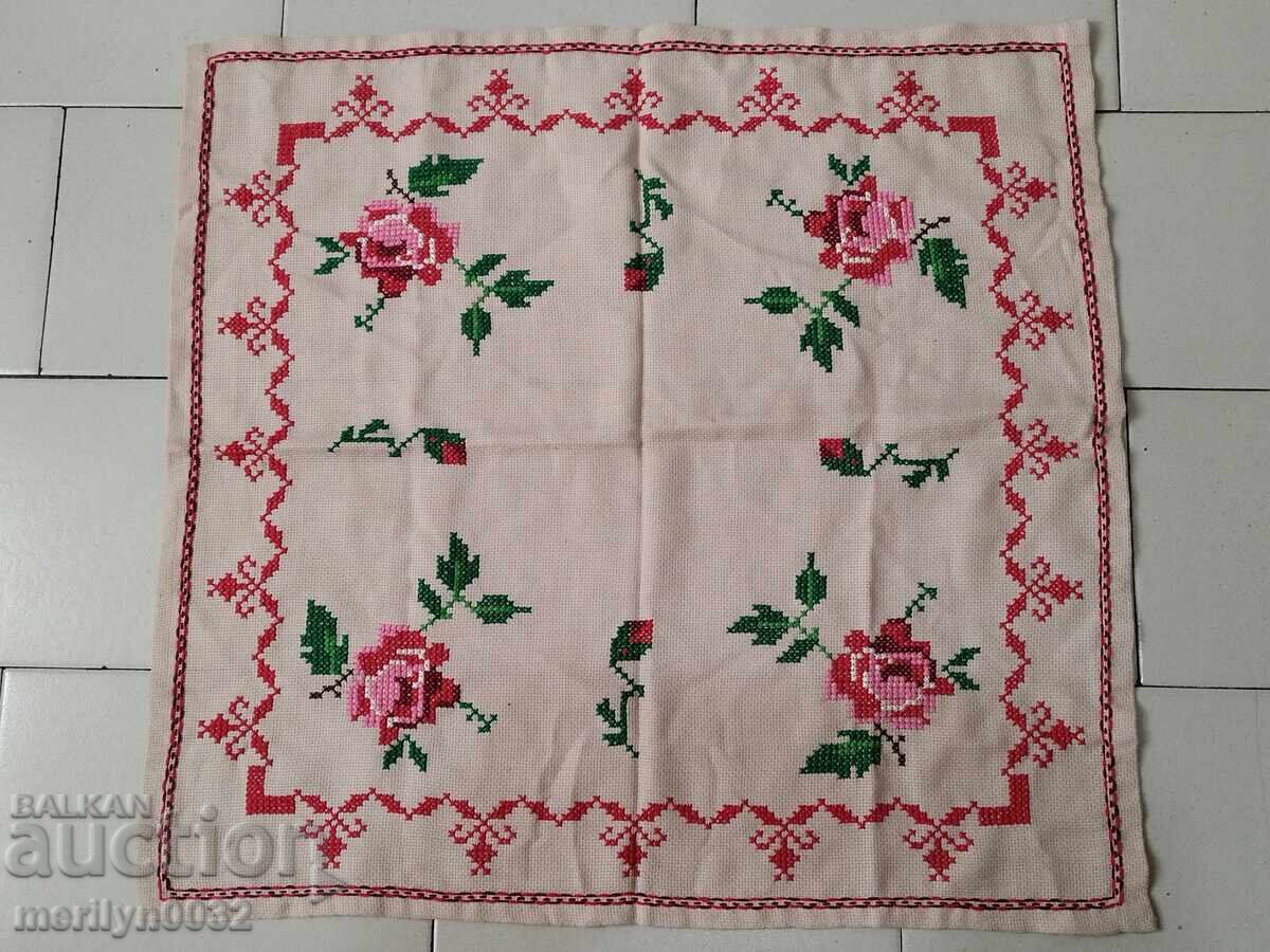 Old plaid with embroidery tablecloth