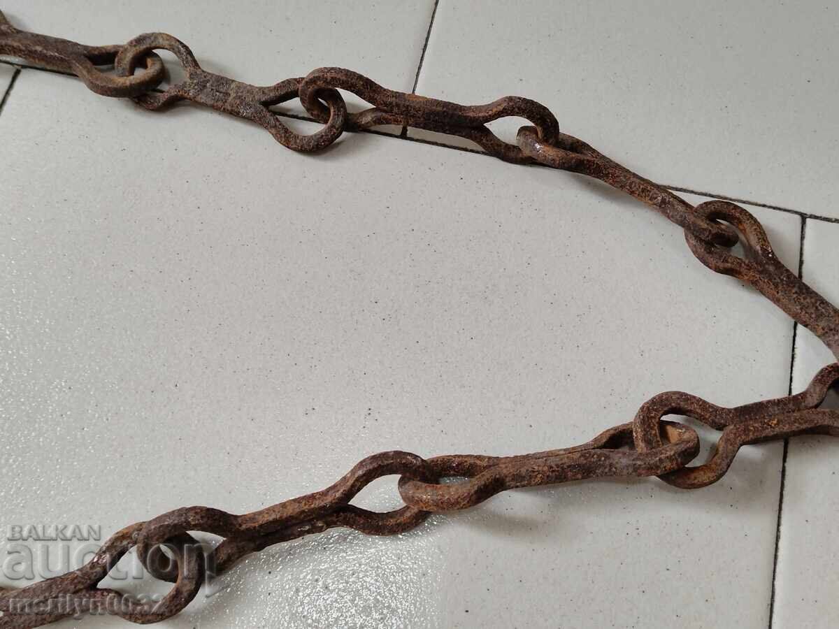 Auction  Old wrought iron chain with hook, hearth chain hook chain