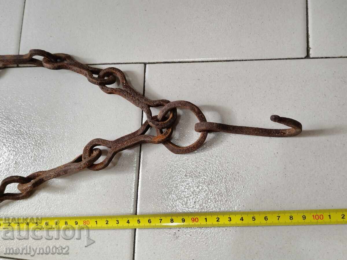 Old wrought iron chain with hook, hearth chain hook chain - 5