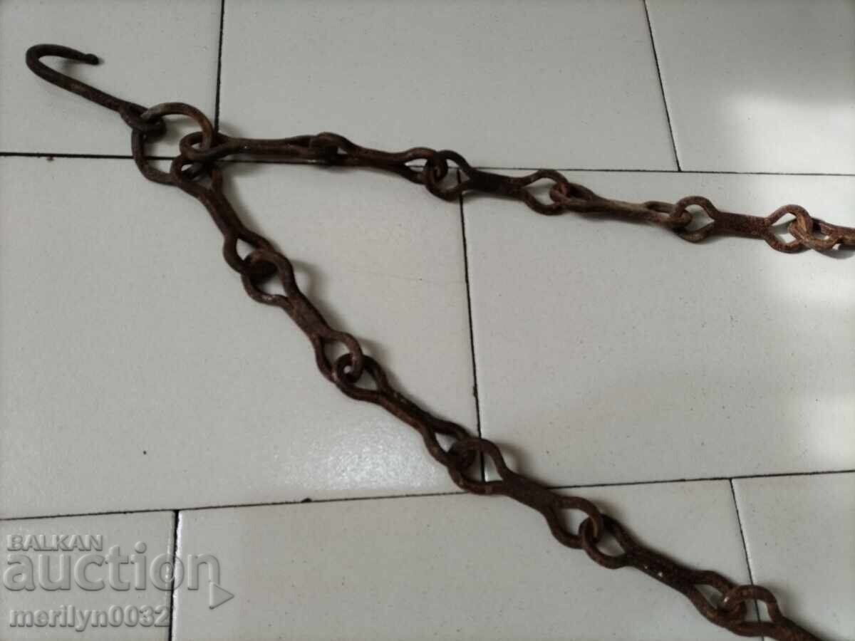 Old wrought iron chain with hook, hearth chain hook chain - 6