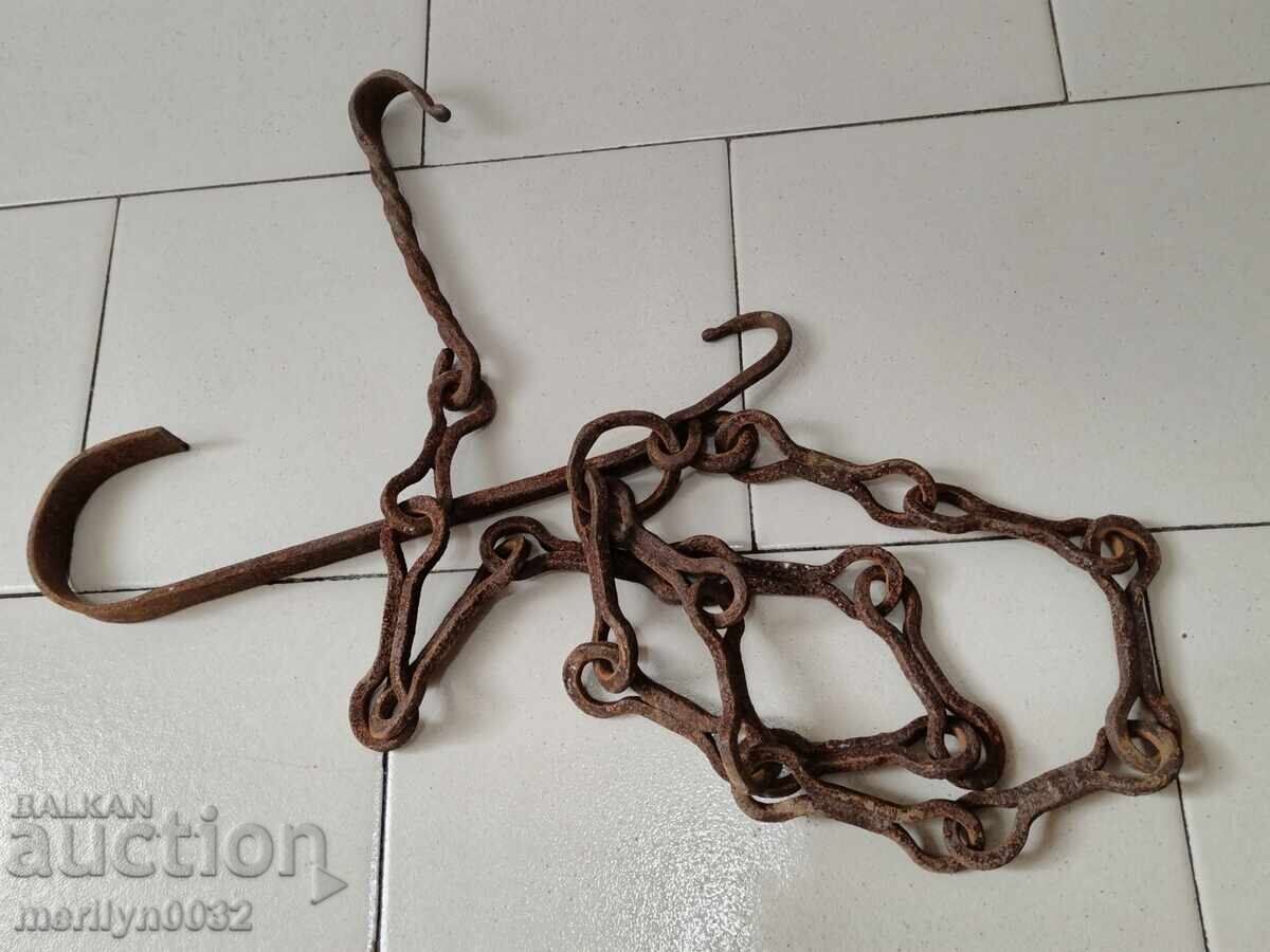 Old wrought iron chain with hook, hearth chain hook chain - 7
