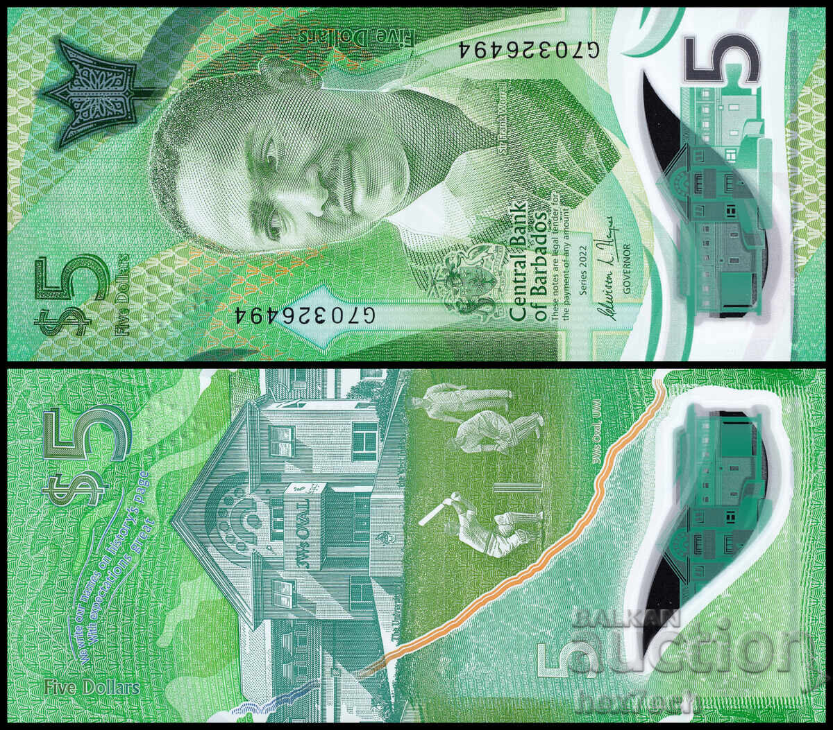 ❤️ ⭐ Μπαρμπάντος 2022 5 $ Πολυμερές UNC νέο ⭐ ❤️