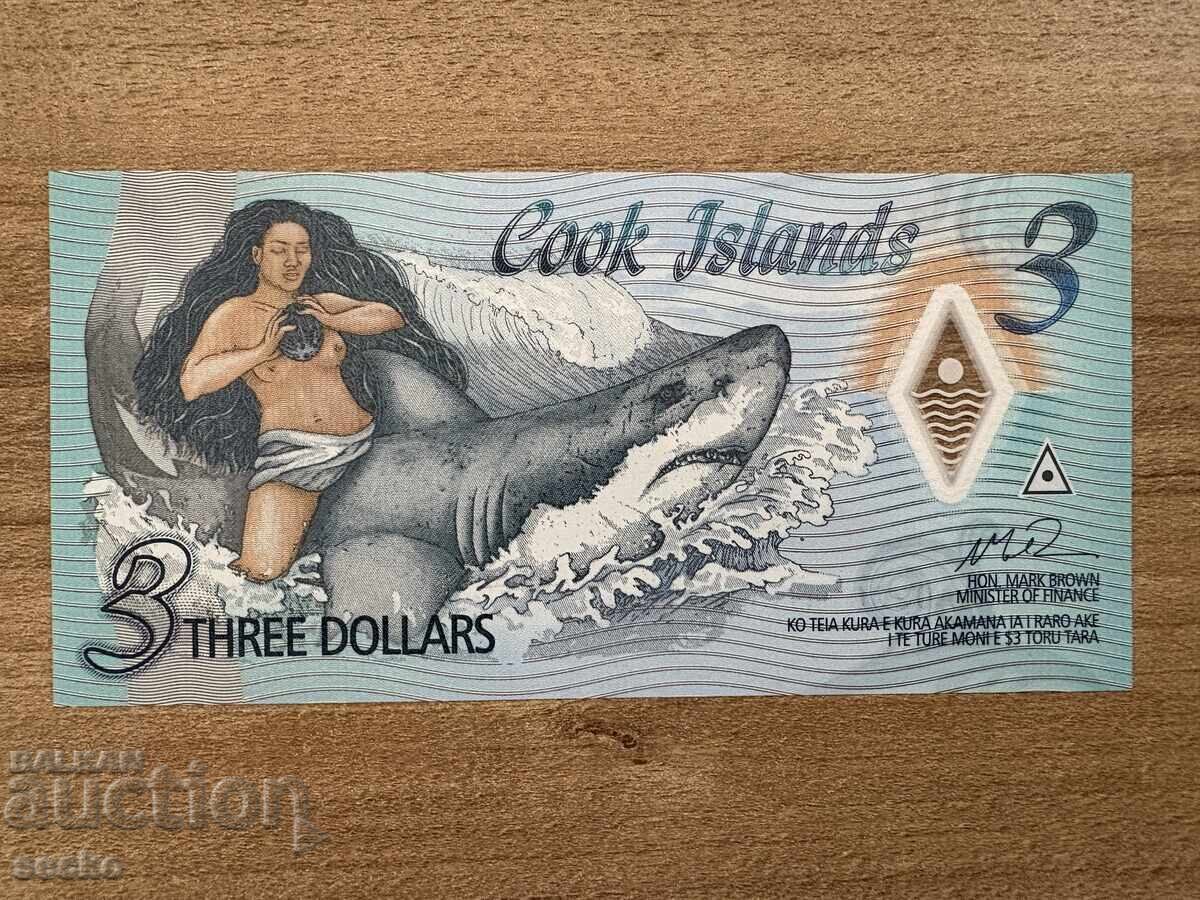 Острови Кук -  3 долара (2021), полимер,  UNC