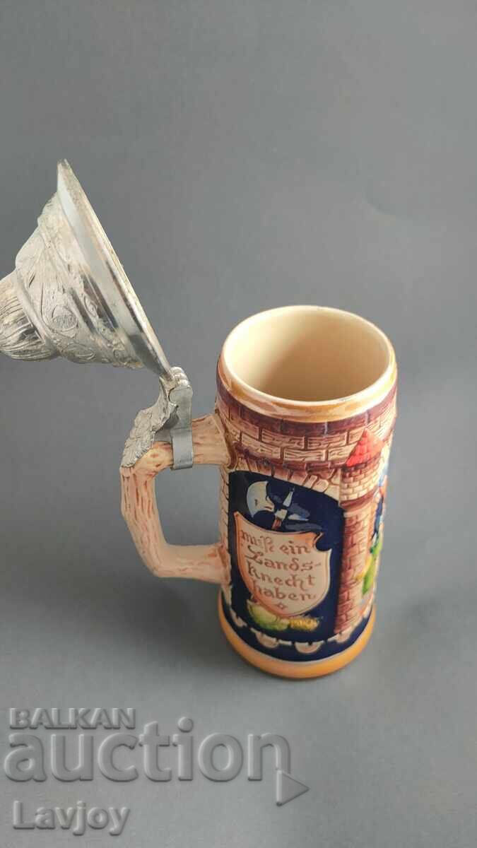 Δημοπρασία Γερμανική κεραμική κούπα μπύρας με καπάκι