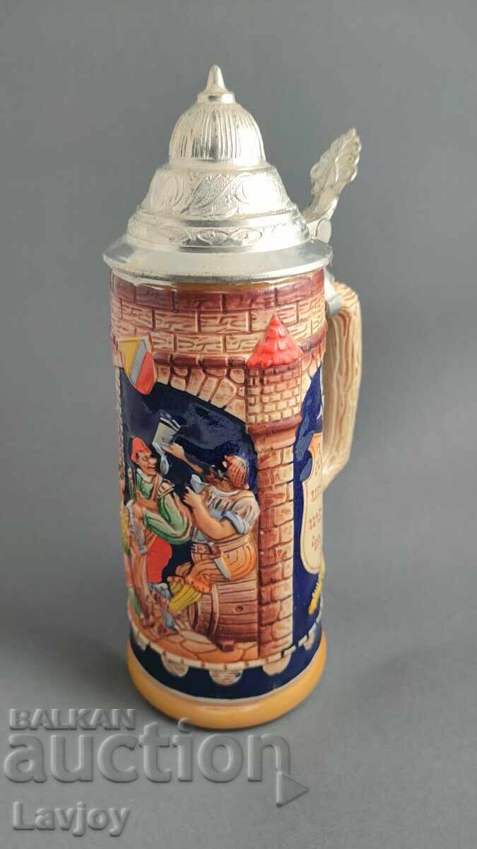 Γερμανική κεραμική κούπα μπύρας με καπάκι - 5