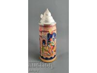 Cană germană de ceramică pentru bere cu capac