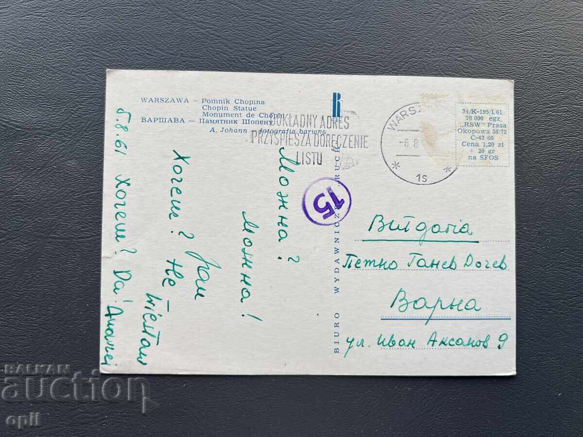 Ταξιδεμένη Παλιά Κάρτα - Πολωνία 1961 με τιμή 0.80 BGN | € 0.41