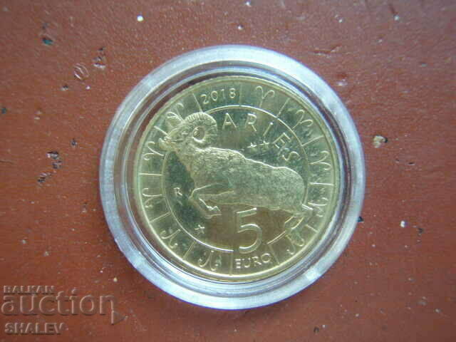 Аукцион 5 Euro 2018 San Marino "Aries" - Unc (зодиак - овен)