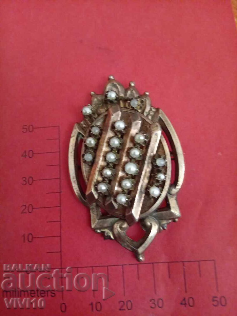 Αντίκα καρφίτσα, ντουμπλέ, επιχρύσωση, μαργαριτάρια