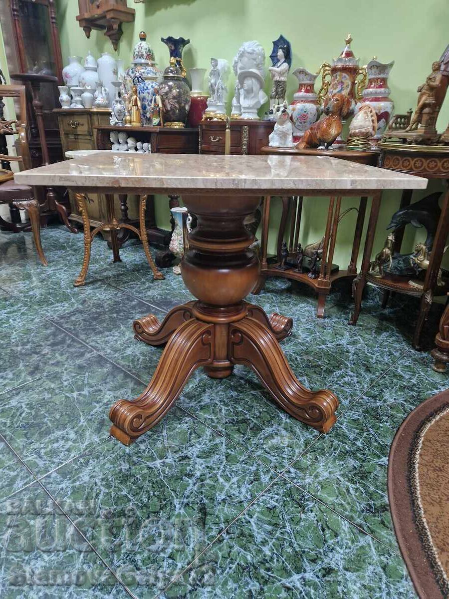 Auction  Fantastic Antique Belgian Wooden Table with Marble Top